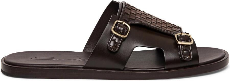 Santoni Geweven leren slipper met dubbele gesp