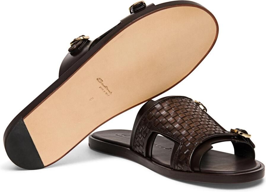 Santoni Geweven leren slipper met dubbele gesp - Foto 2