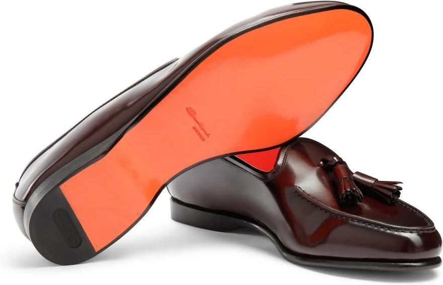 Santoni Heren bordeauxrode glanzende leren kwastloafer