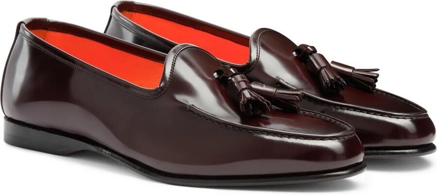 Santoni Heren bordeauxrode glanzende leren kwastloafer