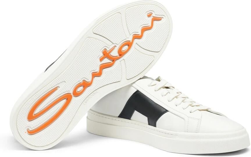 Santoni Witte Leren Sneakers met Dubbele Gesp Detail White Heren
