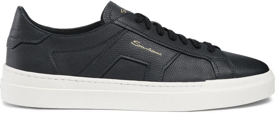 Santoni Monochrome Leren Sneakers met Vetersluiting Black Heren