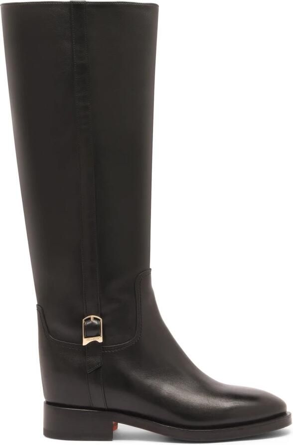 SANTONI Hoge Laarzen Dames Led Gesp Laars Leer Zwart