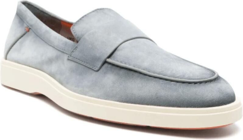 Santoni IJsblauwe Suède Loafers met Rubberen Zool