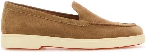 Santoni Bruin Leren Mocassins Platte Rubberen Zool Brown Dames