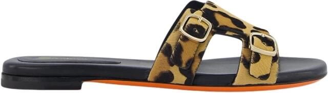 Santoni Leopard-Print Double-Buckle Leather Slides