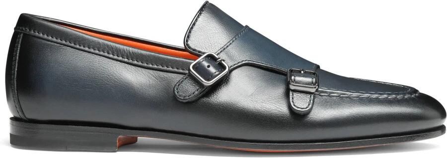 Santoni Middernachtblauwe Leren Monniksband Schoenen