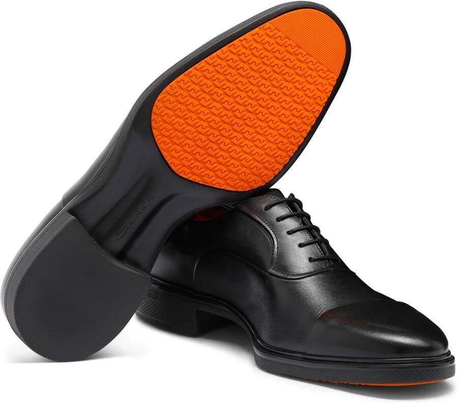 Santoni Leren Oxford Schoenen met Elastische Inzetstukken Black Heren - Foto 3