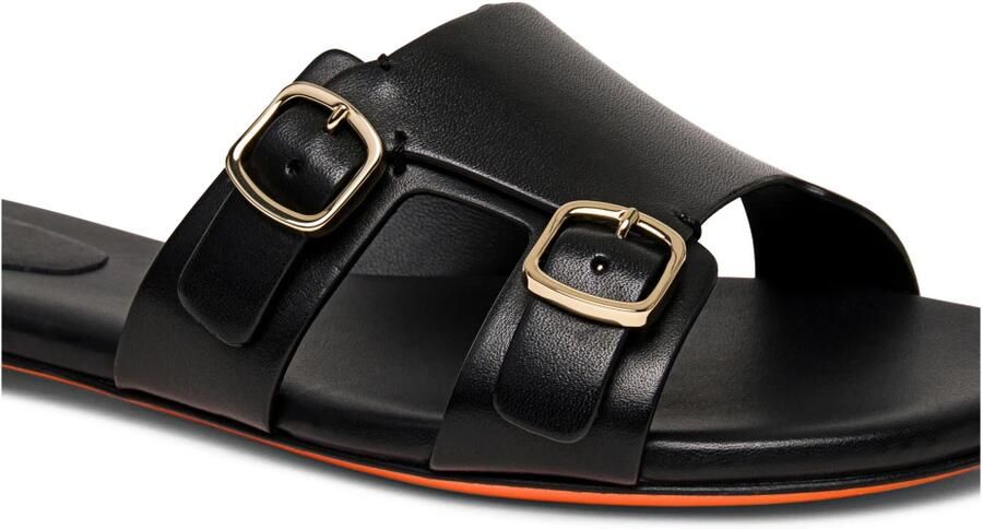Santoni Leren Slide Sandaal met Dubbele Gesp