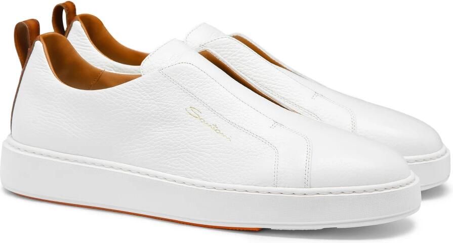 Santoni Witte Slip-On Sneakers met Tan Detail White Heren