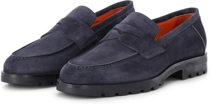Santoni Blauwe Suède Mocassins met Uitsnede Blue Heren - Foto 2