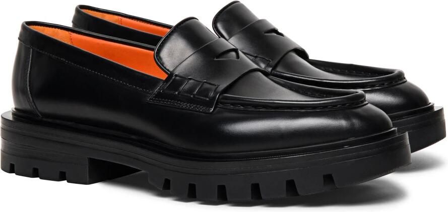Santoni Zwarte Penny Loafer met Ronde Neus
