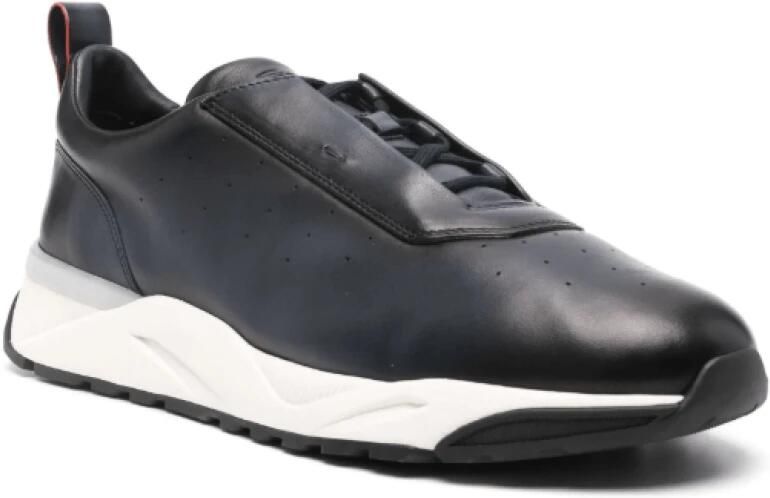 Santoni Navy Blauwe Leren Sneakers