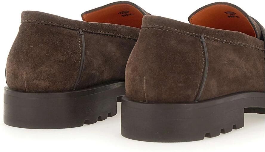 SANTONI Loafers Heren Sue Penny Loafer Gz Maat: 9 5 Materiaal: Suède Kleur: Bruin