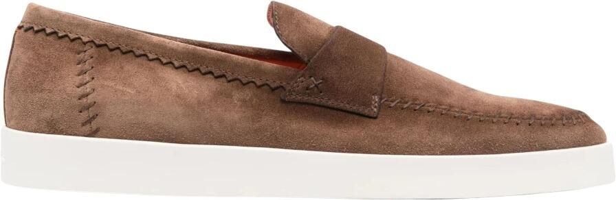 Santoni Bruine leren loafers casual flats
