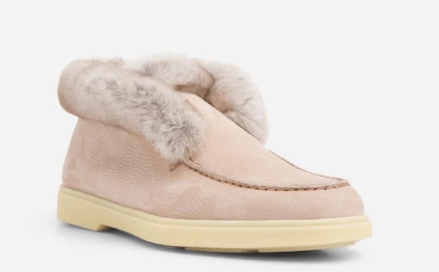 Santoni Roze suède desert boots met bontvoering