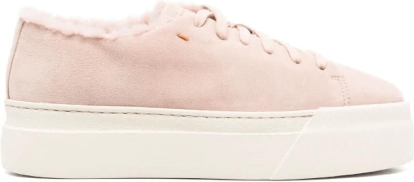 Santoni Shearling gevoerde roze suède sneakers