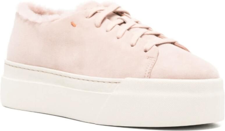 Santoni Shearling gevoerde roze suède sneakers - Foto 2