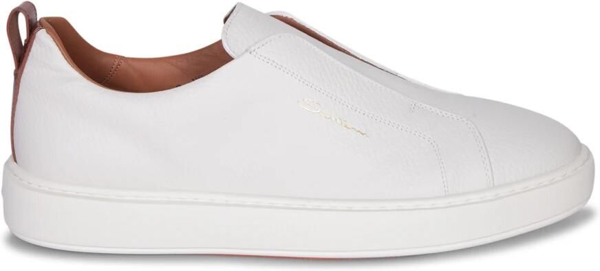 Santoni Witte Slip-On Sneakers met Tan Detail White Heren