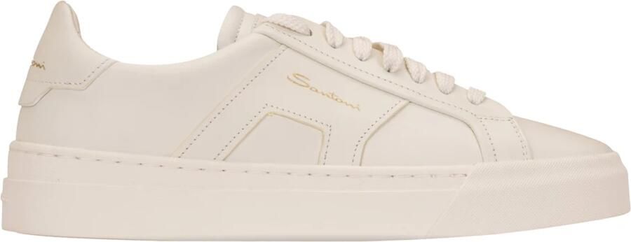 Santoni Witte Sneakers met Dubbele Gesp en Vetersluiting White Dames