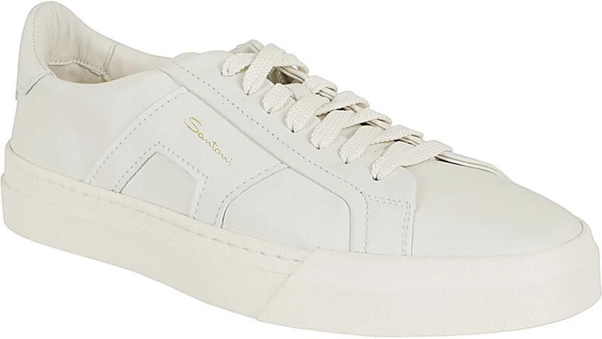 Santoni Sneakers met logo reliëf ronde neus en vetersluiting White Heren