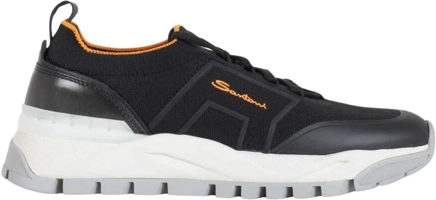 Santoni Stretch Knit en Leren Sneaker