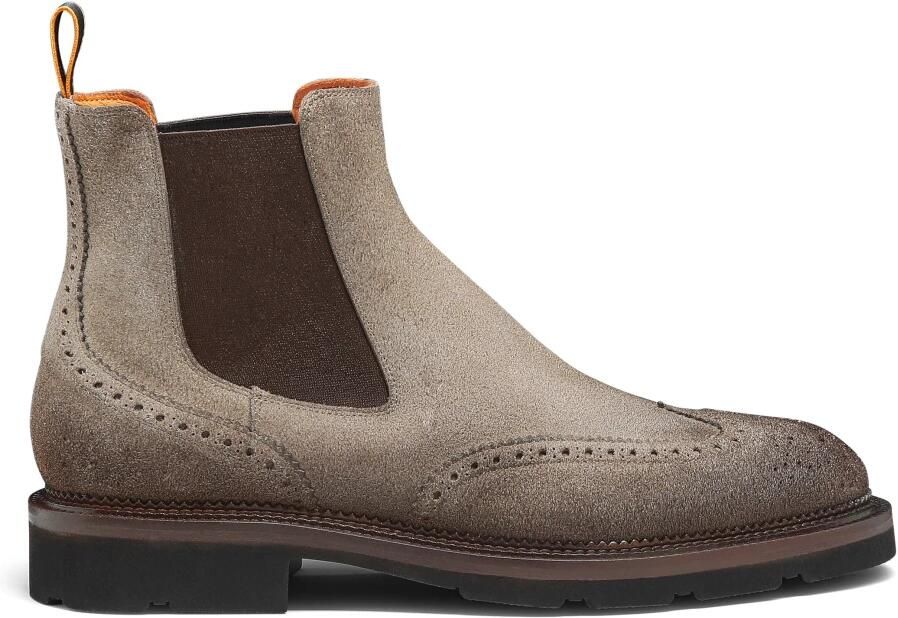 Santoni Suede Chelsea Brogue Boot