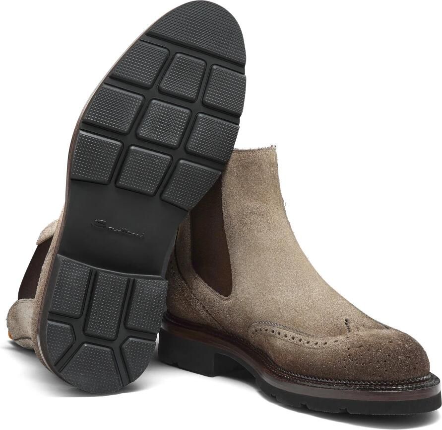 Santoni Suede Chelsea Brogue Boot - Foto 3