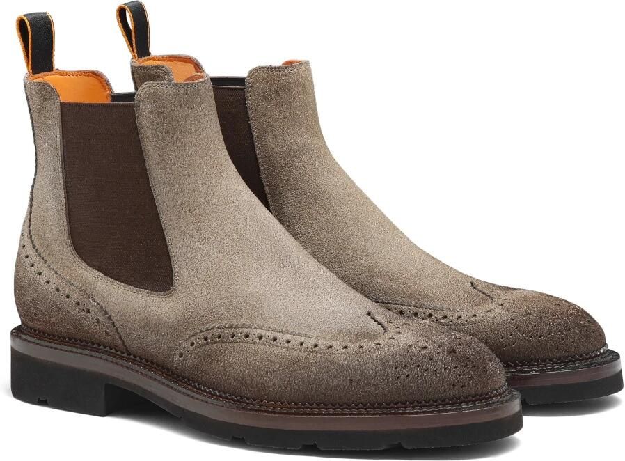 Santoni Suede Chelsea Brogue Boot - Foto 4