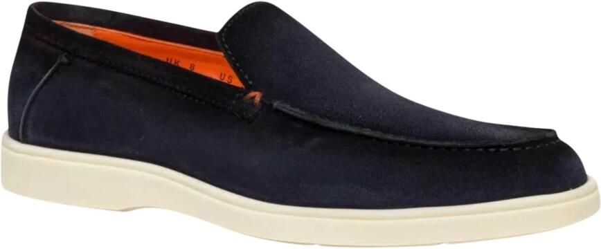 Santoni Blauwe Suède Platte Schoenen met Handtekeningstijl Blue Heren - Foto 5
