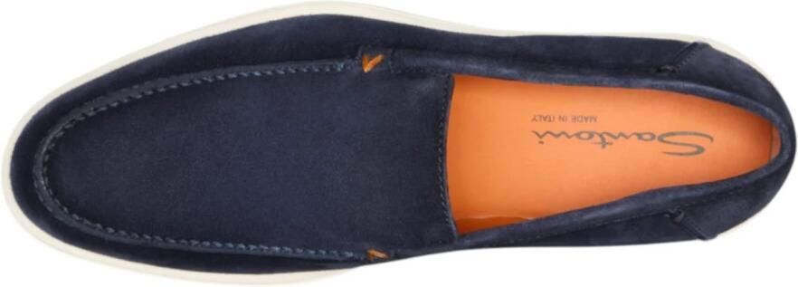 Santoni Blauwe Suède Platte Schoenen met Handtekeningstijl Blue Heren - Foto 6