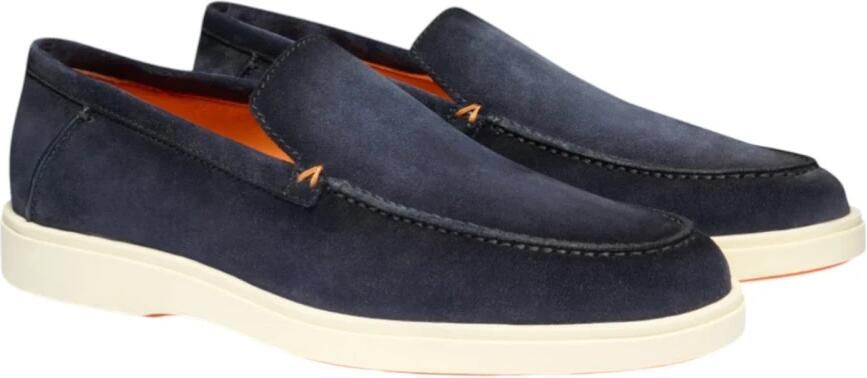 Santoni Blauwe Suède Platte Schoenen met Handtekeningstijl Blue Heren - Foto 4
