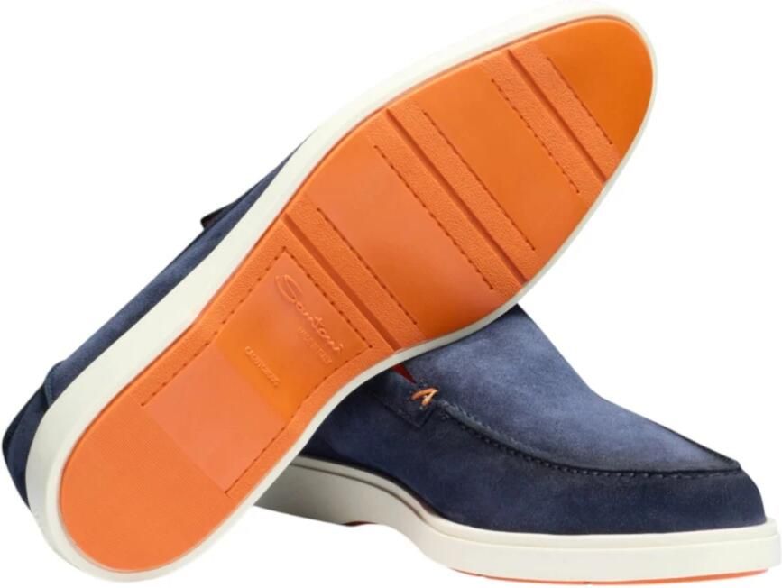 Santoni Blauwe Suède Platte Schoenen met Handtekeningstijl Blue Heren - Foto 2