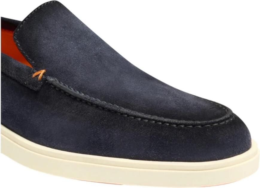 Santoni Blauwe Suède Platte Schoenen met Handtekeningstijl Blue Heren - Foto 3