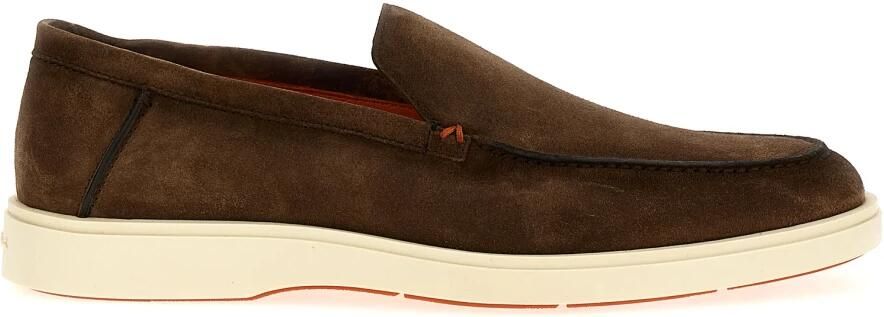 Santoni Bruine suède loafers met amandelvormige neus Brown Heren