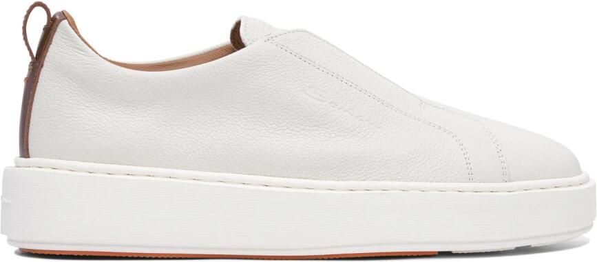 Santoni Low-Top Sneakers White Leather Slip-On Sneakers in wit