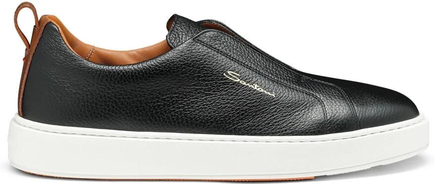 Santoni Tumbled Leather Slip-on Sneaker