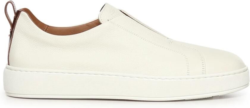 Santoni Witte Slip-On Sneakers met Tan Detail White Heren
