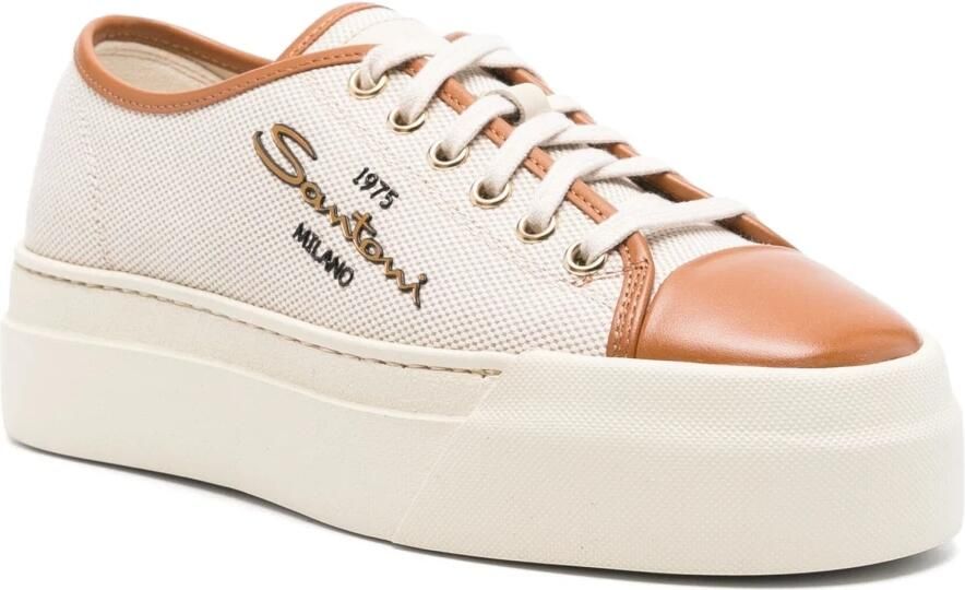 Santoni Witte leren casual sneakers