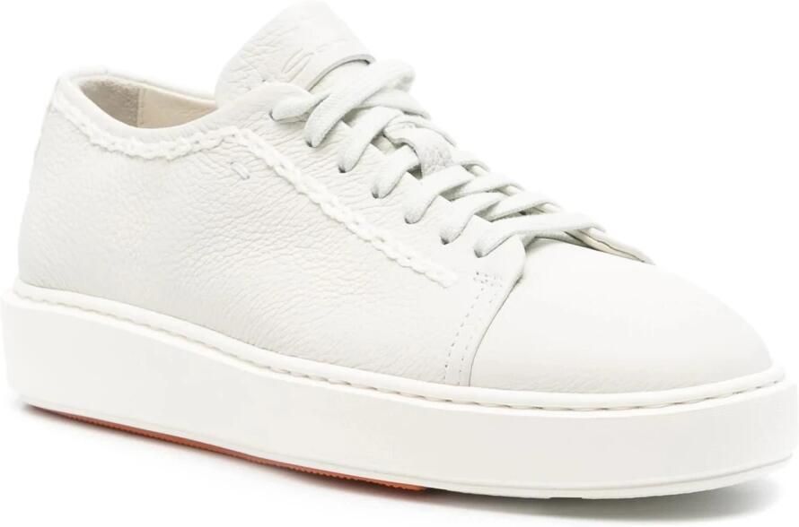 Santoni Low-Top Sneakers White Cow Leather Trainers With Textured Upper in wit - Foto 2