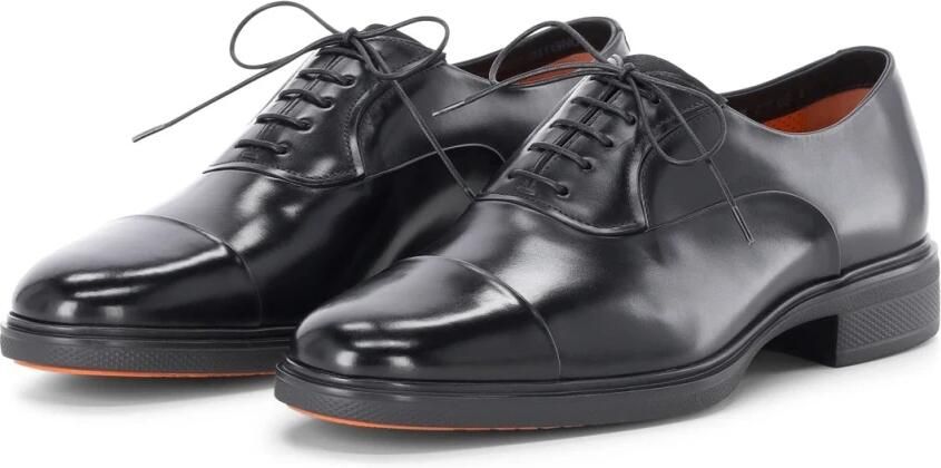 Santoni Leren Oxford Schoenen met Elastische Inzetstukken Black Heren