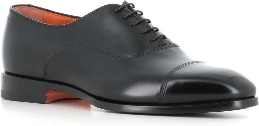 Santoni Zwarte Geborsteld Leren Oxford Schoenen