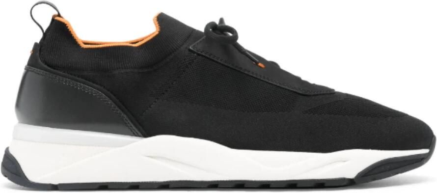 Santoni Zwarte Gebreide Panel Sneakers
