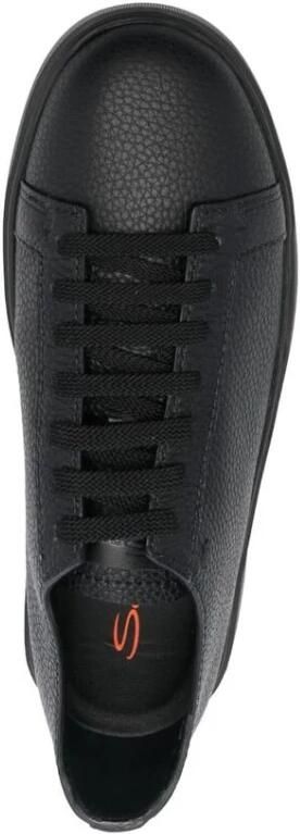 Santoni Zwarte Korrelige Leren Sneakers Flatform Zool