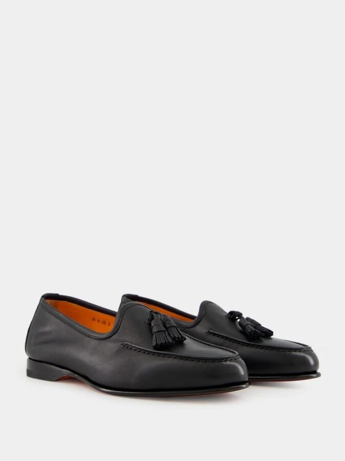 Santoni Zwarte leren kwastloafer