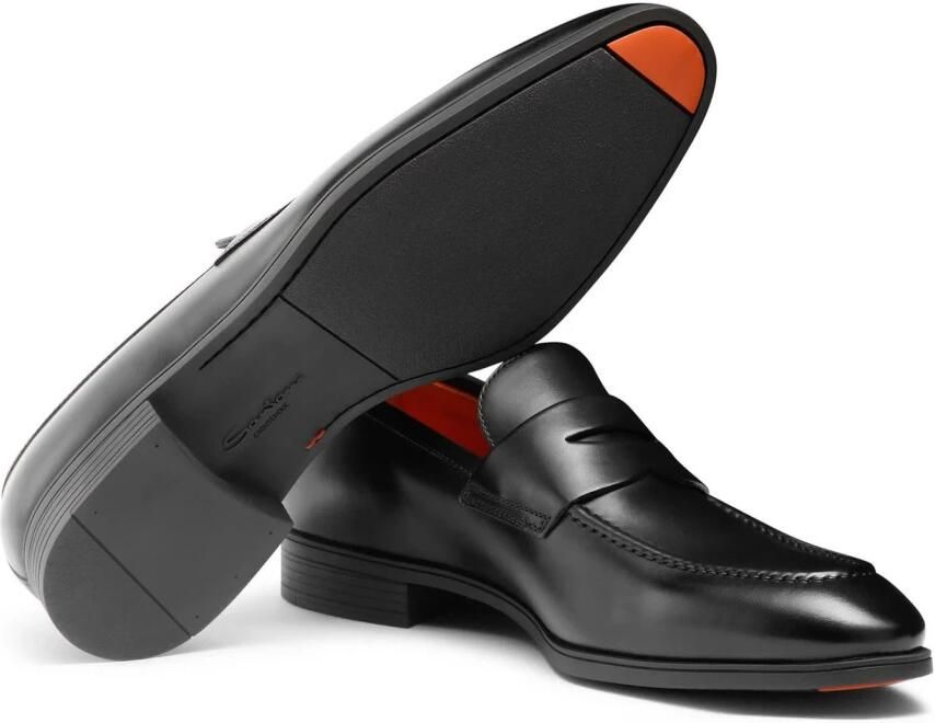 Santoni Zwarte Leren Penny Loafer