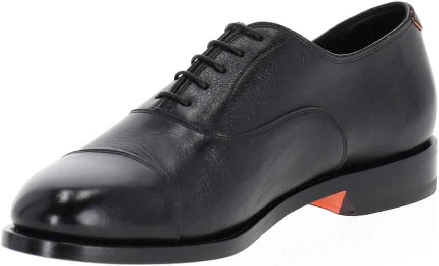 Santoni Zwarte Leren Veterschoenen