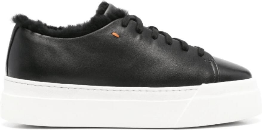 Santoni Zwarte Shearling Flatform Sneakers