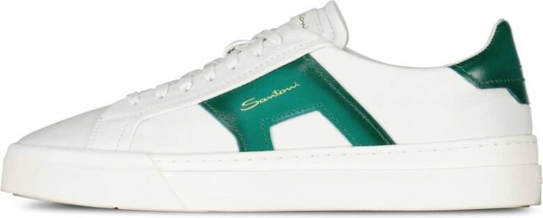 Santoni Witte Sneaker met Groene Inzetstukken White Heren