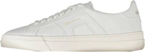 Santoni Sneakers met logo reliëf ronde neus en vetersluiting White Heren